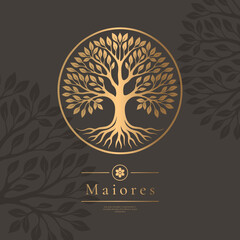 Abstract golden tree emblem on a black background. Modern illustration. Isolated vector. Great for logo, monogram, invitation, flyer, menu, brochure or any desired idea.