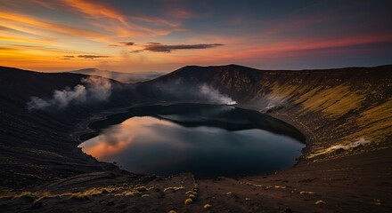Volcanic Crater Lake Sunset: A Breathtaking Landscape Photography