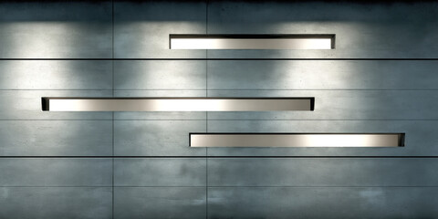 Modern concrete wall with linear cut-out windows and natural light
