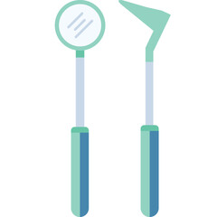 dental mirror and dental probe vector flat illustration