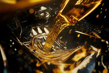 Pouring oil into modern engine closeup photo