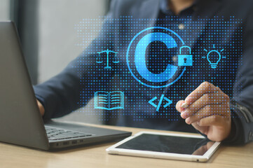 legal protection of digital intellectual property, copyright or patent concept, safeguarding...