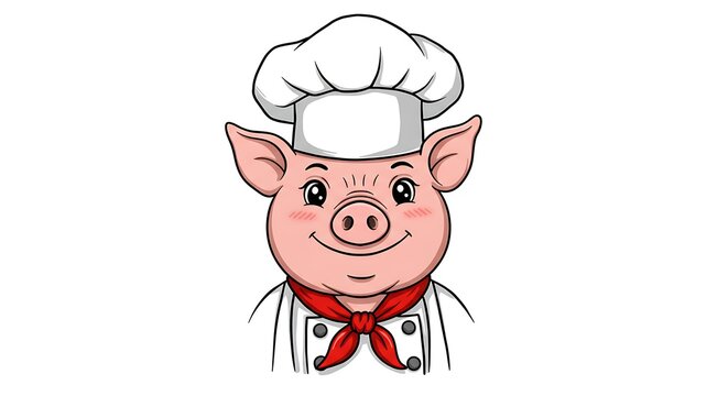 vector art line of cute pig face with costume worker cheft and cooking apron suitable for mockup and logo product of team isolated white background
