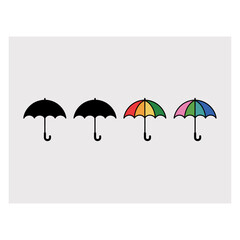 Obraz premium Four Umbrella Icons Black Rainbow Pink Green Blue vector