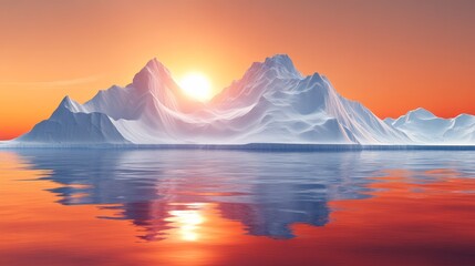 Majestic Iceberg Landscape at Sunset Reflected in Calm Waters