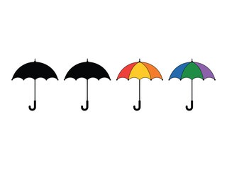 Obraz premium Four Umbrella Icons Black Red Yellow Orange Blue Green Purple
