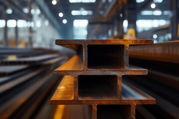Closeup photo of manufactured steel beams