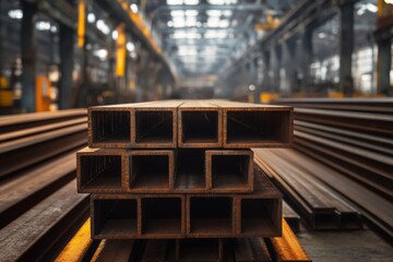 Closeup photo of manufactured steel beams