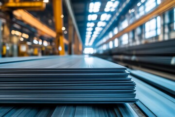 Steel plates stacked for industry closeup photo