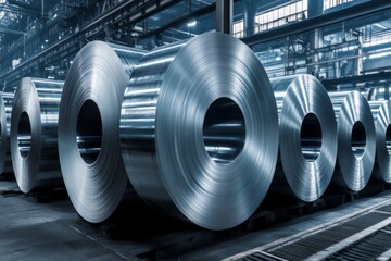 Rolled up Steel plates stacked for industry closeup photo