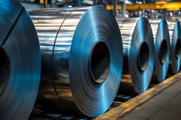 Rolled up Steel plates stacked for industry closeup photo