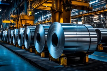 Rolled up Steel plates stacked for industry closeup photo