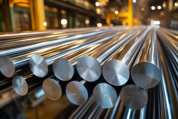 Steel rods stacked for industry closeup photo
