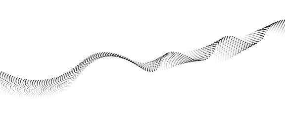 Flowing Dot Wave halftone gradient pattern on transparent background	