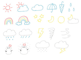 手描きイラストセット　アイコン　天気　カラー