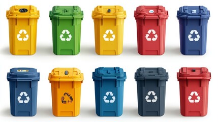 Colorful Recycling Bins Displayed in Neat Arrangement for Waste Management