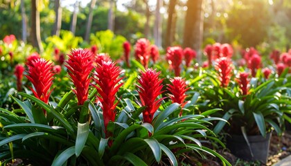 Red Bromeliad Garden Sunset