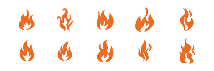 Fire flame icon vector design symbol. Set of fire icons. Flame design of different shapes. Vector illustration eps 10