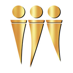 Shiny Bronze Minimalist People Icon – Three Abstract Human Figures Standing Together Symbolizing Unity and Teamwork – Isolated on White Background