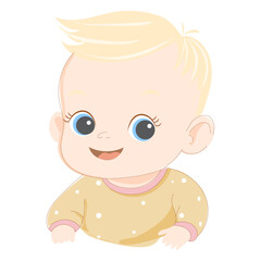 Flat vector baby boy portrait isolated, smiling face, son emotion illustration, kid, children