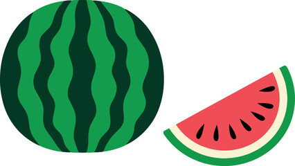 Fresh watermelon and slice vector illustration. summer fruits