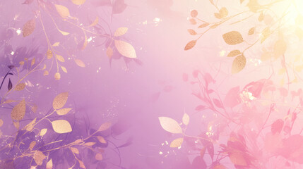 Abstract floral background with light purple and gold leaves, creating a delicate and elegant design with a soft and dreamy aesthetic for graphic resources.