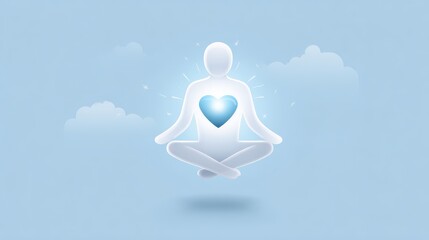 An illustrated figure with a glowing heart, symbolizing balanced leadership. The balance and emotional management of a leader or a successful individual.