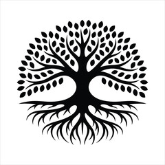 Decorative Tree Silhouette Vector – Elegant Nature-Inspired Illustration with Branches and Roots
