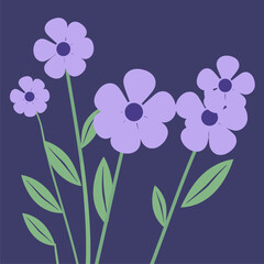 Simple Purple Flowers on Dark Background - Flat Design Floral Illustration