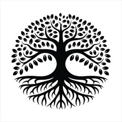 Decorative Tree Silhouette Vector – Elegant Nature-Inspired Illustration with Branches and Roots