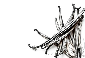 Hand-drawn sketches of vanilla pods and sticks, isolated on white  Spicy herb doodles, vector illustration, herb, spice