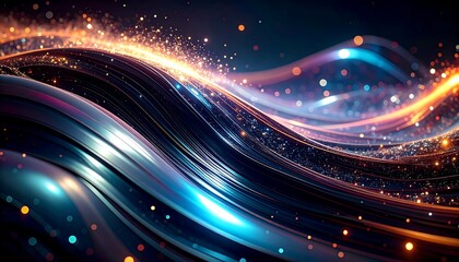 Obraz premium Abstract Glittering Waves with Dark Background.