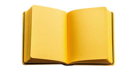 Open yellow notebook ready for notes, created with AI, PNG