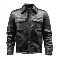 Naklejka premium Pure matte black leather jacket exudes sophistication offering comfort tailored fit for urban explorers