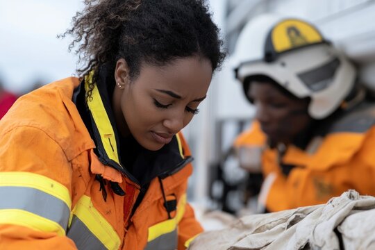 Woman Paramedic Offering First Aid at Road Accident