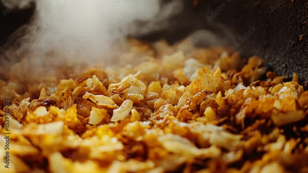 Poster close-up shot of a frying pan filled with various types of food