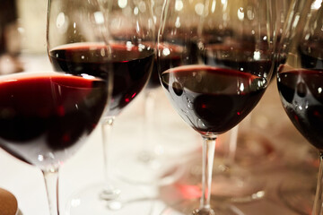 Elegant Wine Glasses with Red Wine