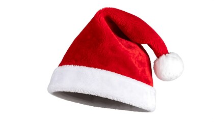 Red Santa Hat with Festive, and White Background.