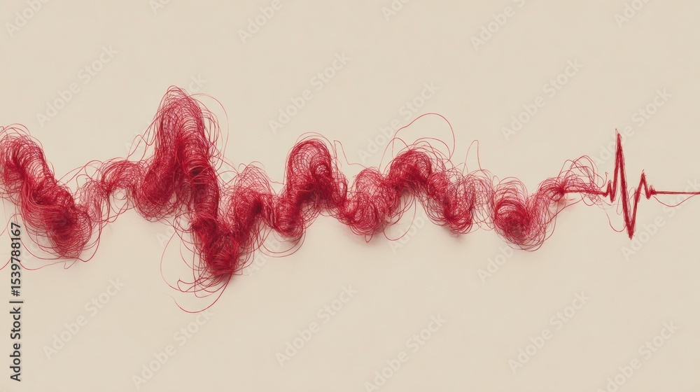Poster Heartbeat Line Transforms Into a Tangled Mass, Illustrating Chaos and Calm Side by Side