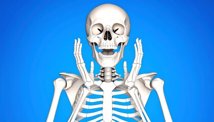 Surprised Skeleton with Blue Background.