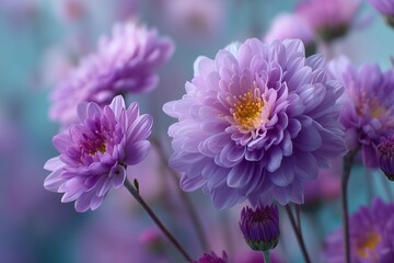 Soft lavender chrysanthemum bloom on a dreamy luminous backdrop, tranquil and elegant floral aesthetic