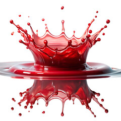 Crimson Red Liquid Splash High Speed Photography Crown Shaped Splash with Reflection Isolated on a transparent background