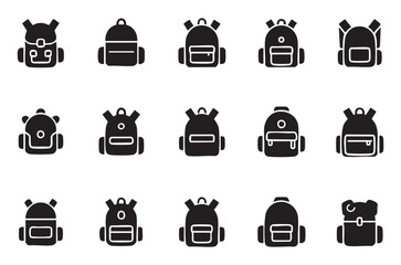 Assortment of illustrated backpack silhouettes representing different bag designs and styles
