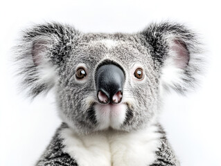 Cute Australian koala marsupial on a branch with a white background, isolated