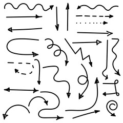Set of hand drawn vector curved arrows