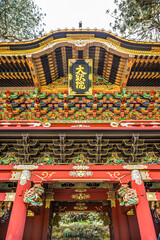 View at the decoration of Nitenmon gate in Rinnoji garden of Nikko, Japan