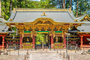 View at the Yashamon gate in Rinnoji temple area of Nikko, Japan