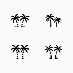 Fototapeta premium Four Silhouettes of Tropical Palm Trees. Simple, black silhouettes of palm trees against a white background.