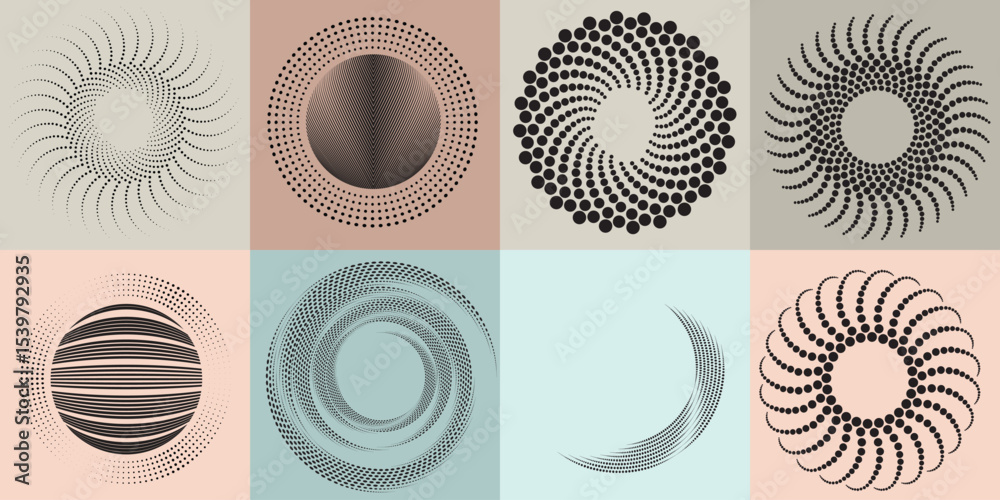 Poster lines and dots in circle form .rotate rounded shape vector illustration .rotating dots form a circle