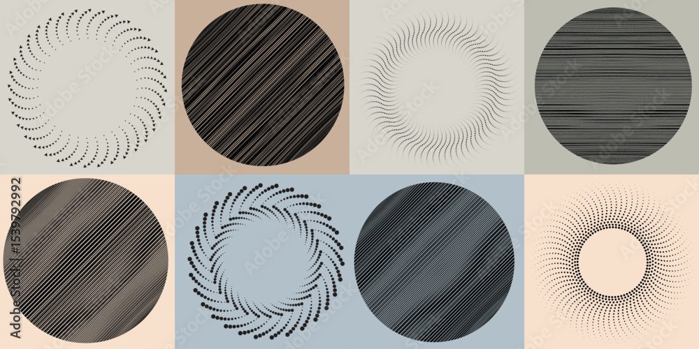 Poster lines and dots in circle form .rotate rounded shape vector illustration .rotating dots form a circle